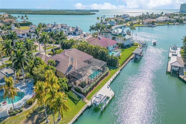 bird's eye view featuring a water view