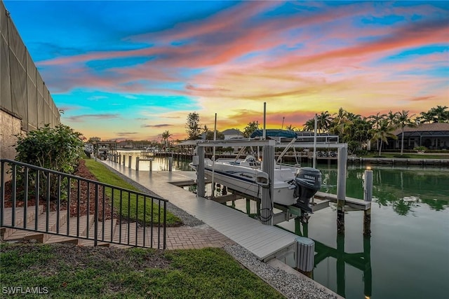 dock area featuring a water view