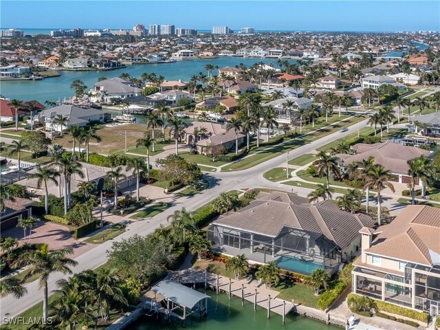 bird's eye view featuring a water view