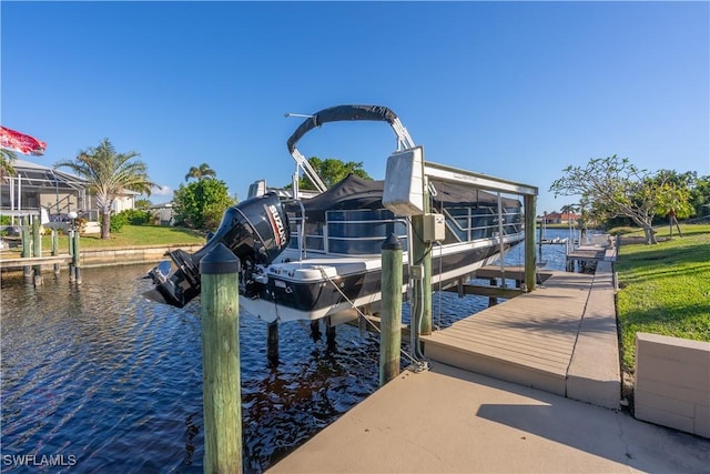 view of dock with a water view