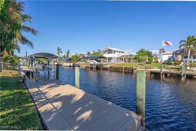 view of dock featuring a water view