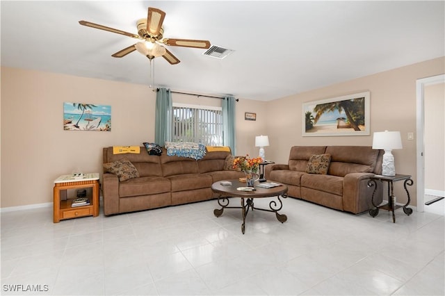 living room with ceiling fan