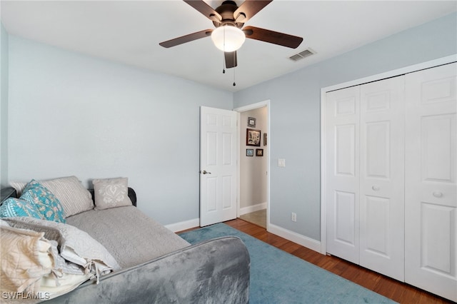 interior space featuring dark hardwood / wood-style floors and ceiling fan