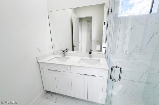 bathroom featuring vanity and walk in shower