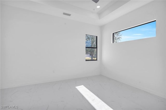 spare room featuring a tray ceiling