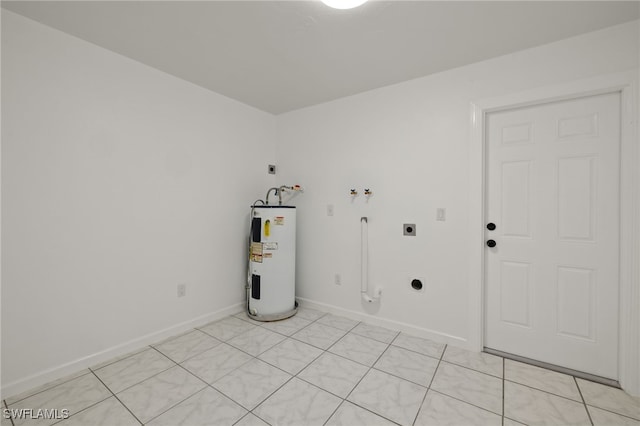 laundry room with hookup for an electric dryer, light tile patterned floors, washer hookup, and water heater