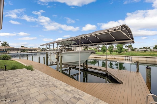 view of dock with a water view