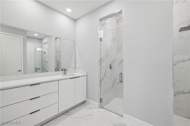 bathroom featuring vanity and walk in shower