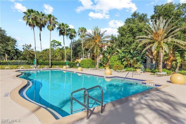 view of swimming pool featuring a patio