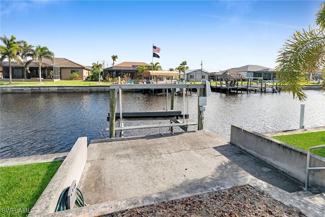 dock area with a water view