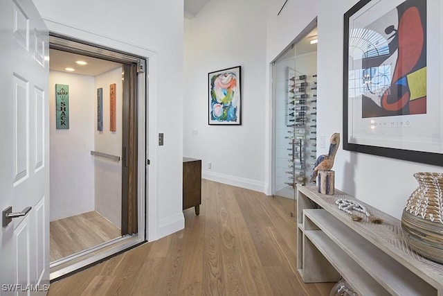 hall with light hardwood / wood-style floors