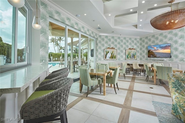 231 Colonade Cir, Naples, FL 34103 - sunroom with coffered ceiling and beamed ceiling