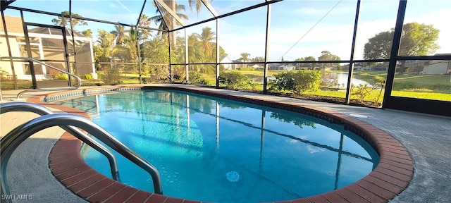 view of pool featuring a lanai