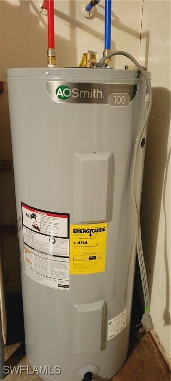 utility room with electric water heater