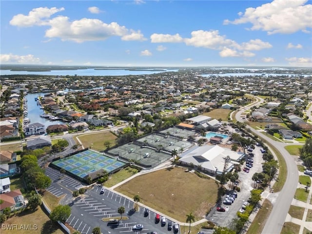 aerial view with a water view