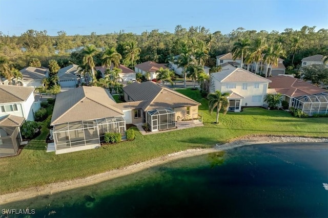 aerial view with a water view