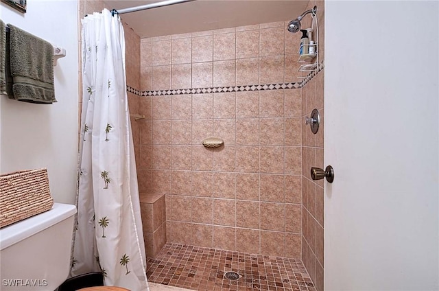 bathroom with toilet and walk in shower