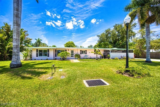 ranch-style house featuring a front lawn