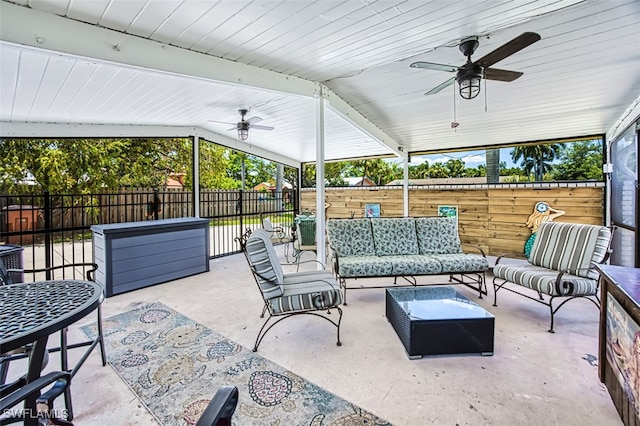 view of patio / terrace featuring an outdoor living space and ceiling fan