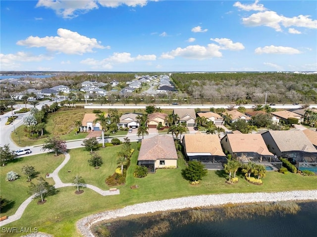 bird's eye view featuring a water view