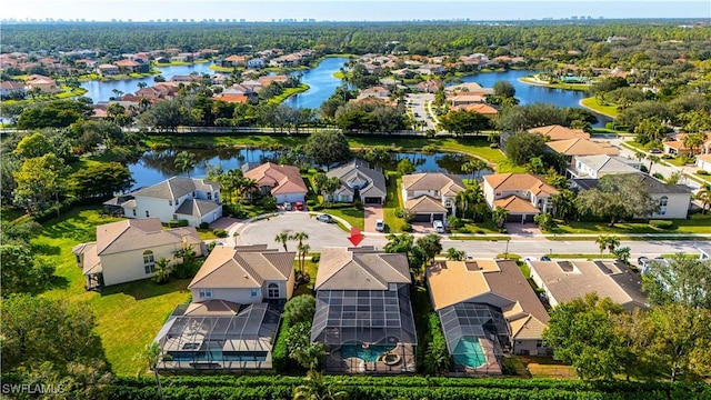 bird's eye view featuring a water view