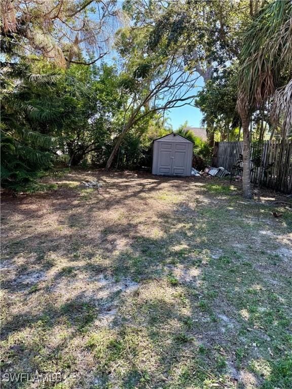 view of yard with a storage shed