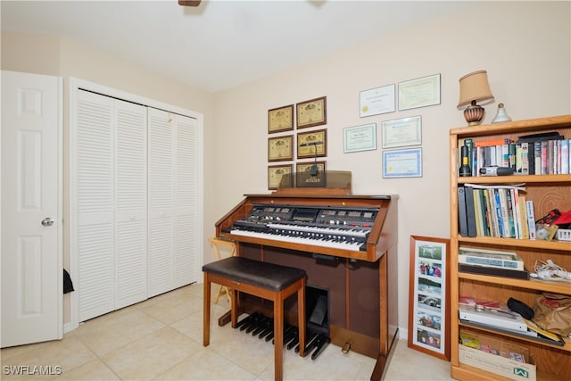 living area featuring tile patterned floors