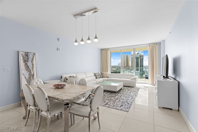 dining space with light tile patterned floors