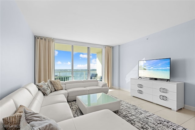 living room with light tile patterned flooring