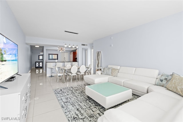 living room featuring light tile patterned floors