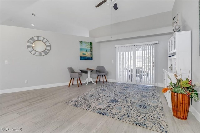 interior space featuring light hardwood / wood-style flooring and ceiling fan