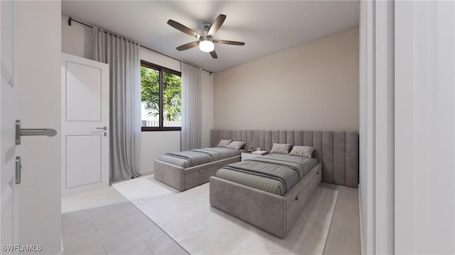 bedroom featuring ceiling fan