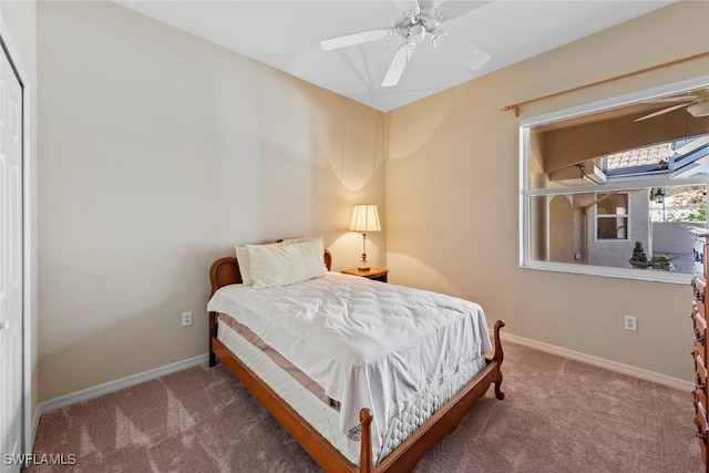 bedroom featuring carpet floors and ceiling fan