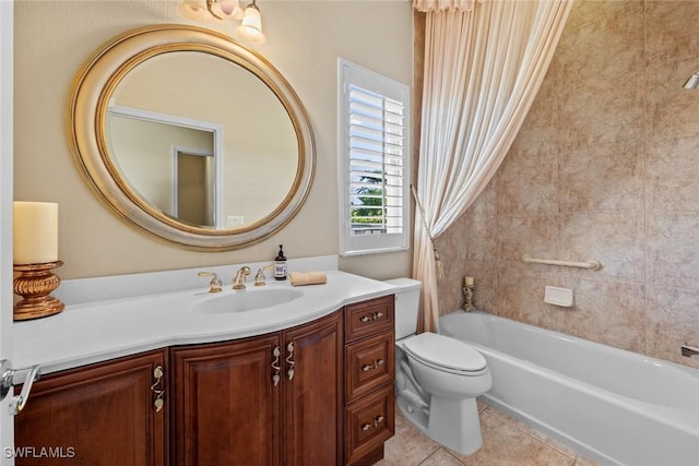 full bathroom featuring tile patterned flooring, vanity, tub / shower combination, and toilet