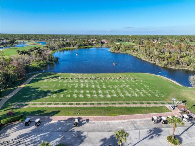 bird's eye view featuring a water view