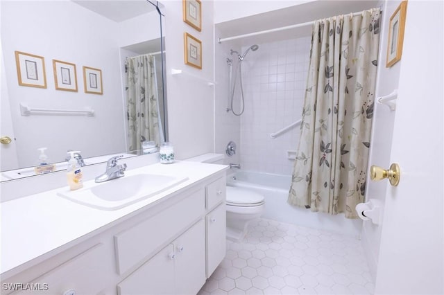 full bathroom featuring vanity, toilet, and shower / bath combo with shower curtain