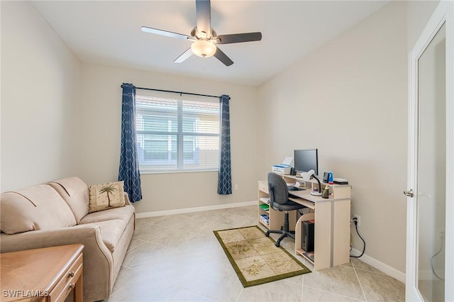 home office featuring ceiling fan