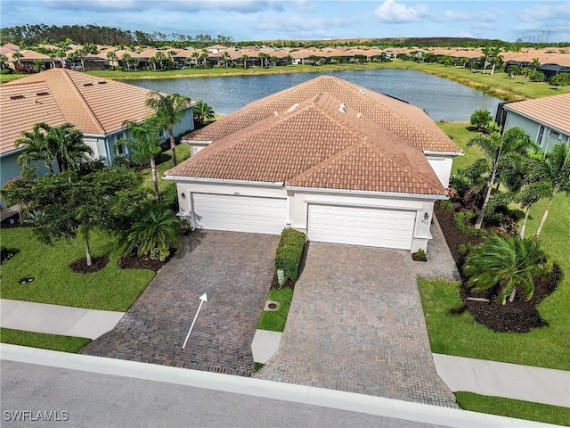 aerial view with a water view