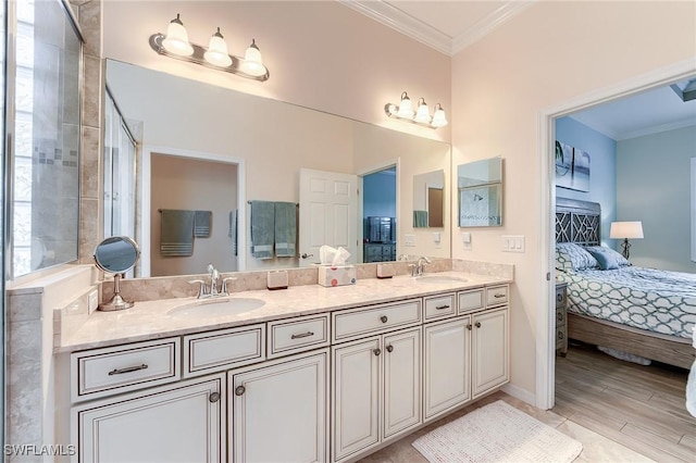 bathroom featuring ornamental molding and vanity