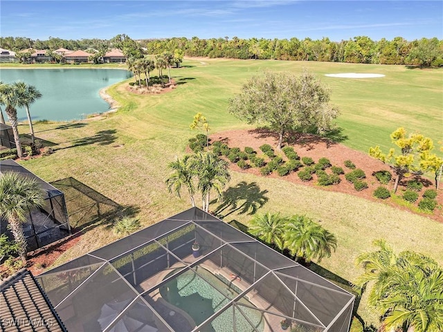 aerial view with a water view