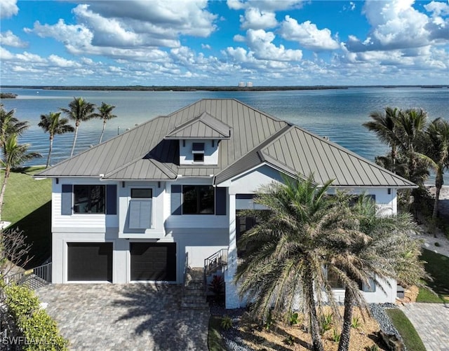 aerial view with a water view