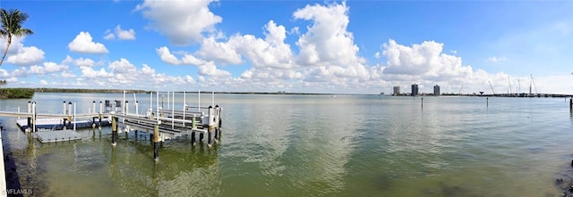 view of dock with a water view