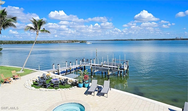 view of dock with a water view