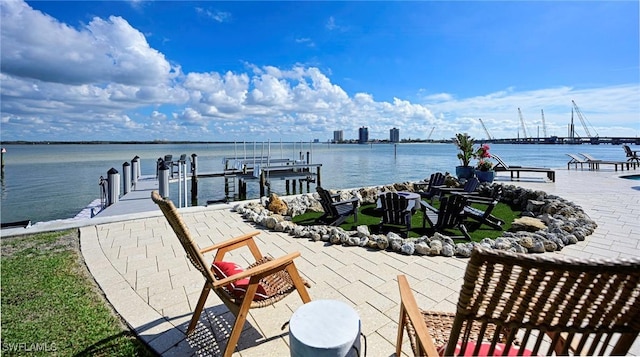 dock area featuring a water view