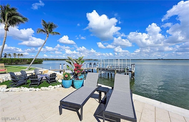 view of dock featuring a water view