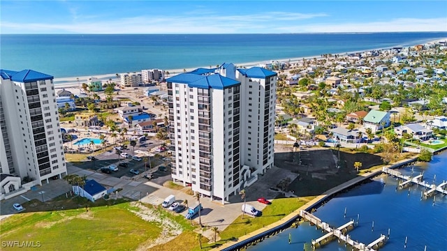 bird's eye view featuring a water view