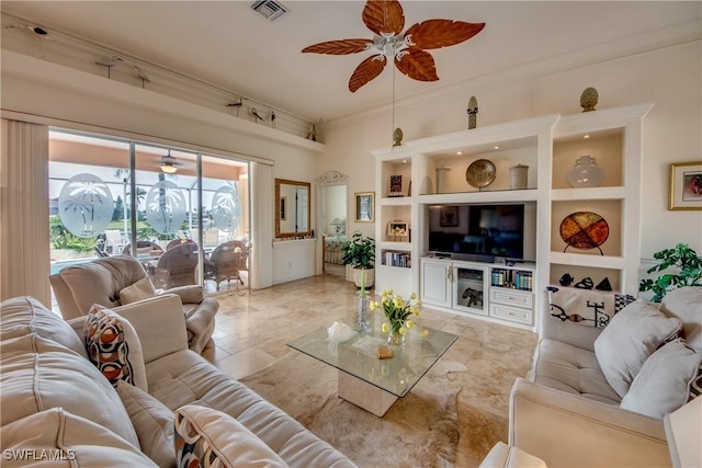 living room featuring ornamental molding