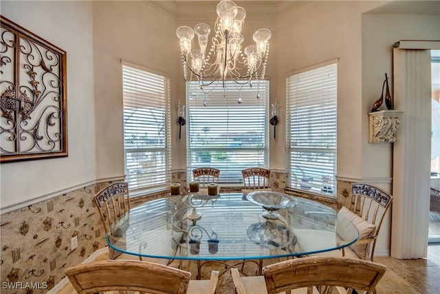 dining space featuring a chandelier