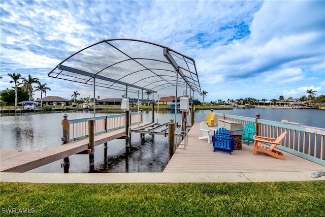 view of dock with a water view