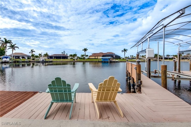 view of dock with a water view